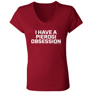 I Have A Pierogi Obsession - B6005 Ladies' Jersey V-Neck T-Shirt / Red / S - Polish Shirt Store