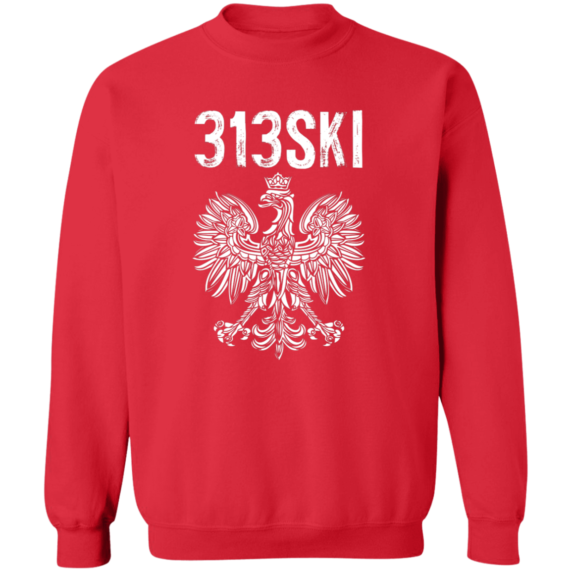 313SKI Detroit Michigan Polish Pride Apparel CustomCat G180 Crewneck Pullover Sweatshirt Red S
