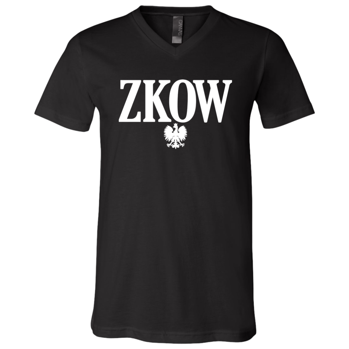 ZKOW Polish Surname Ending Apparel CustomCat 3005 Unisex Jersey SS V-Neck T-Shirt Black X-Small