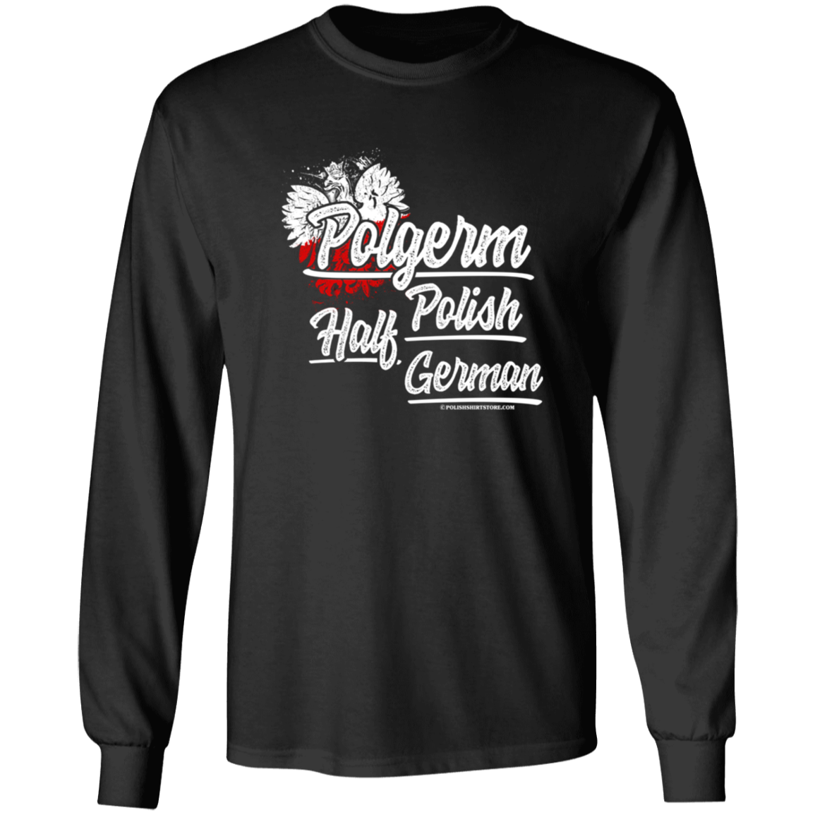 Half Polish Half German Polgerm Apparel CustomCat G540 LS T-Shirt Black S