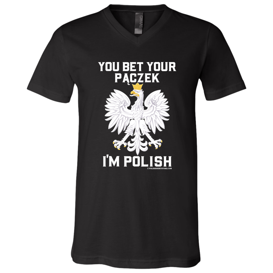 You Bet Your Paczek I'm Polish Apparel CustomCat 3005 Unisex Jersey SS V-Neck T-Shirt Black X-Small