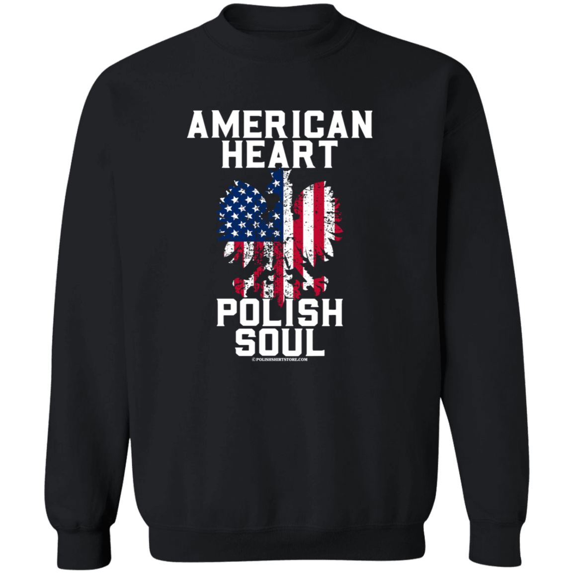 American Heart Polish Soul Apparel CustomCat G180 Crewneck Pullover Sweatshirt Black S