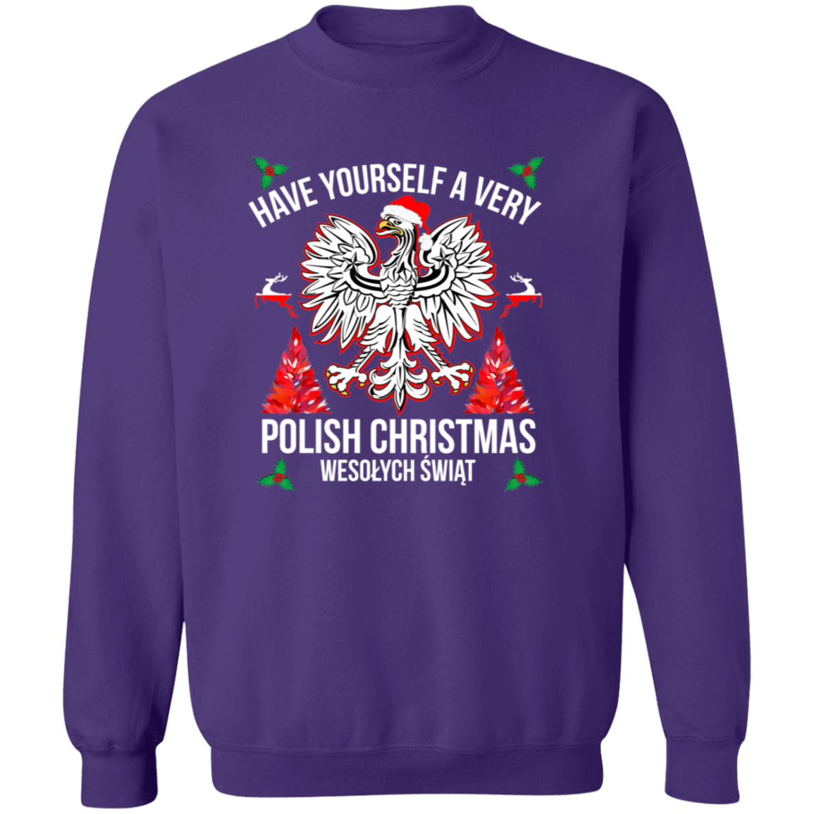 Have Yourself A Very Polish Christmas Apparel CustomCat G180 Crewneck Pullover Sweatshirt Purple S