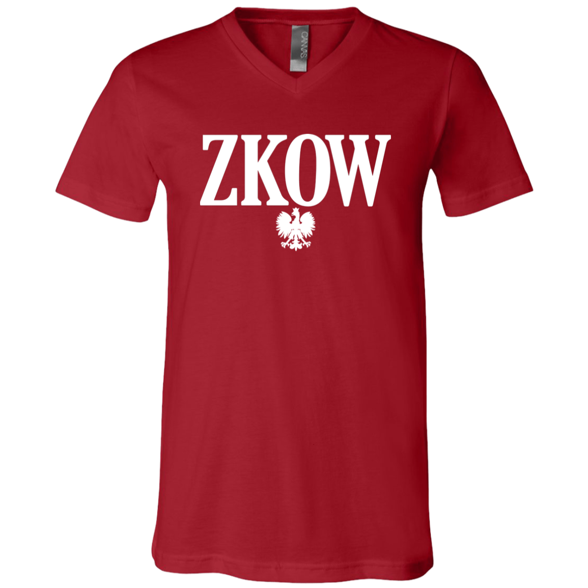 ZKOW Polish Surname Ending Apparel CustomCat 3005 Unisex Jersey SS V-Neck T-Shirt Canvas Red X-Small