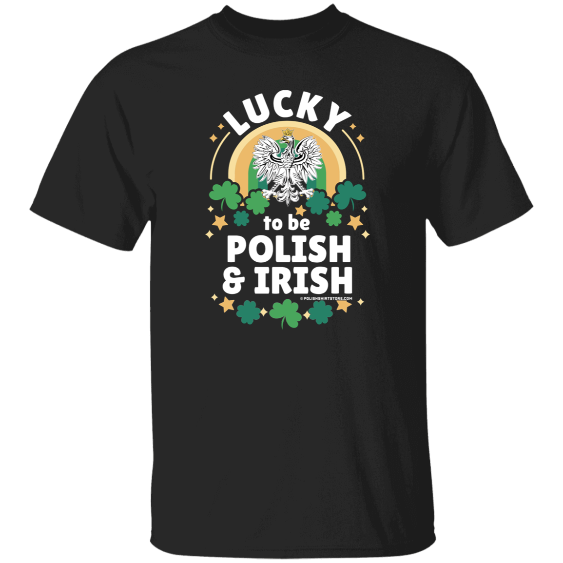 Lucky To Be Polish and Irish Apparel CustomCat G500 5.3 oz. T-Shirt Black S