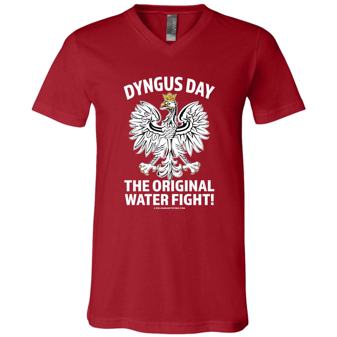 Dyngus Day The Original Water Fight Apparel CustomCat 3005 Unisex Jersey SS V-Neck T-Shirt Canvas Red X-Small