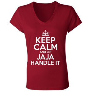 Keep Calm And Let Jaja Handle It - B6005 Ladies' Jersey V-Neck T-Shirt / Red / S - Polish Shirt Store