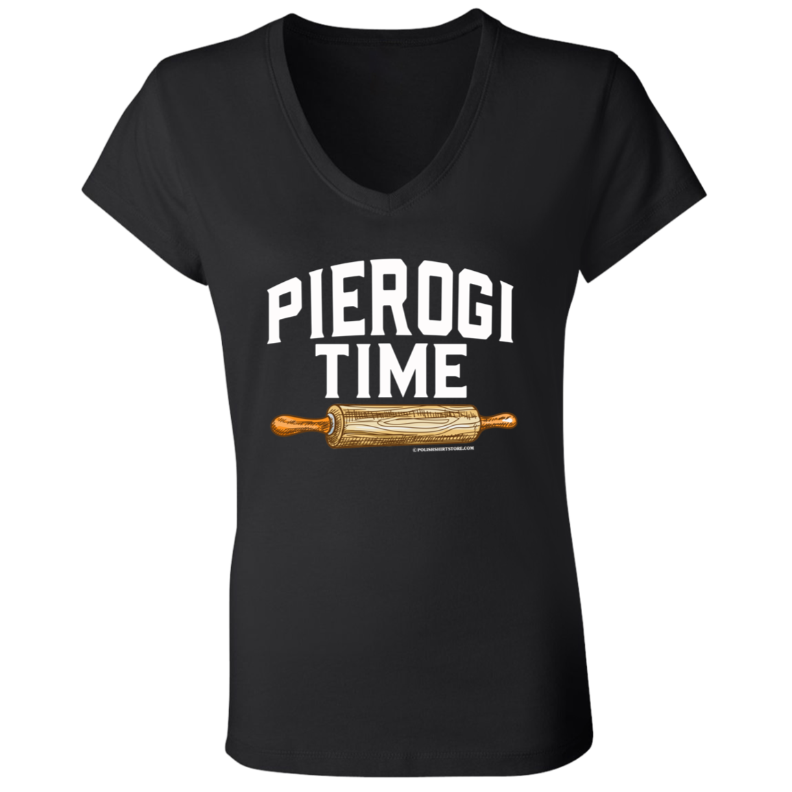 Pierogi Time Apparel CustomCat B6005 Ladies' Jersey V-Neck T-Shirt Black S