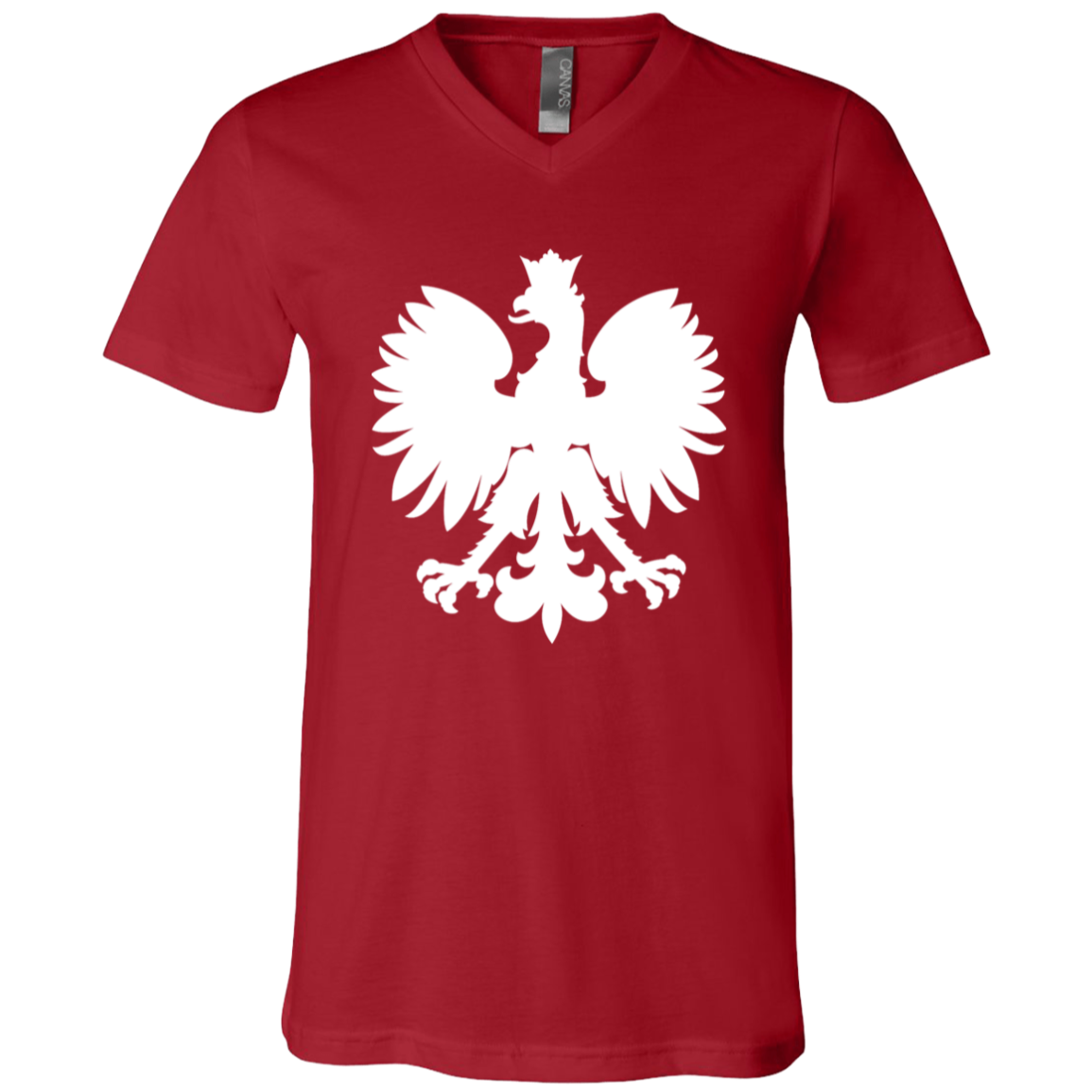 Polish White Eagle Apparel CustomCat 3005 Unisex Jersey SS V-Neck T-Shirt Canvas Red X-Small