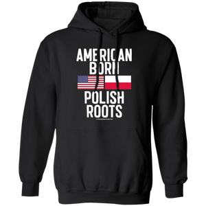 American Born Polish Roots With Flags - G185 Pullover Hoodie / Black / S - Polish Shirt Store