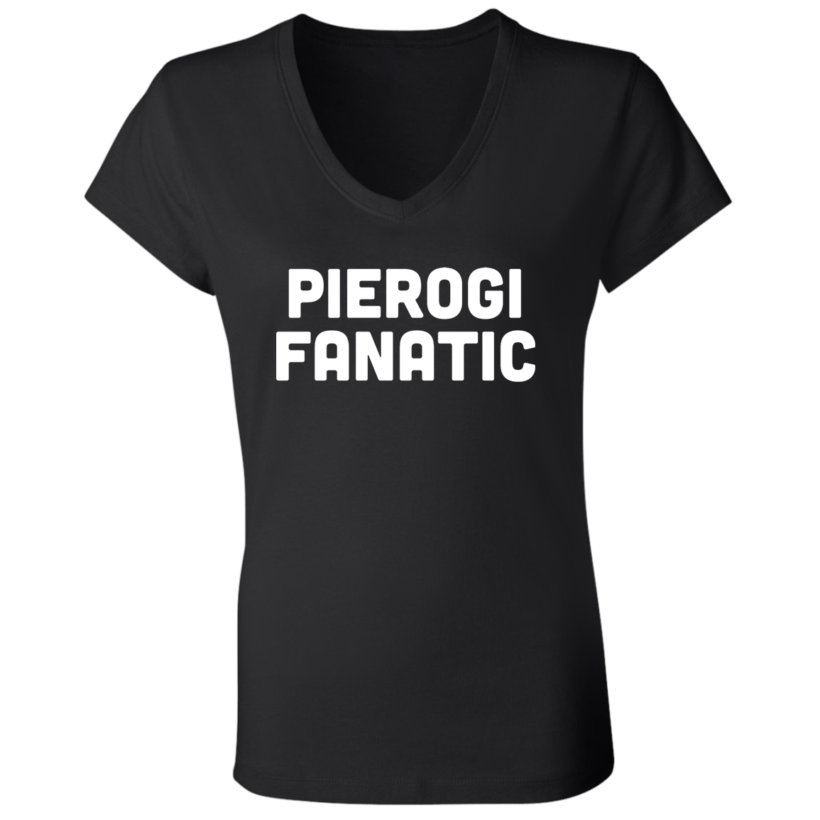 Pierogi Fanatic Apparel CustomCat B6005 Ladies' Jersey V-Neck T-Shirt Black S