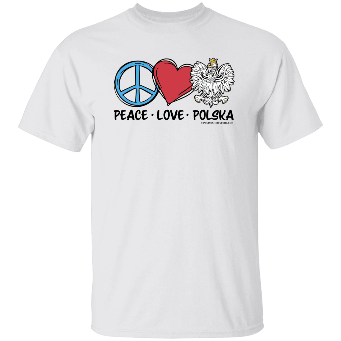 Peace Love Polska T-Shirts CustomCat White S 