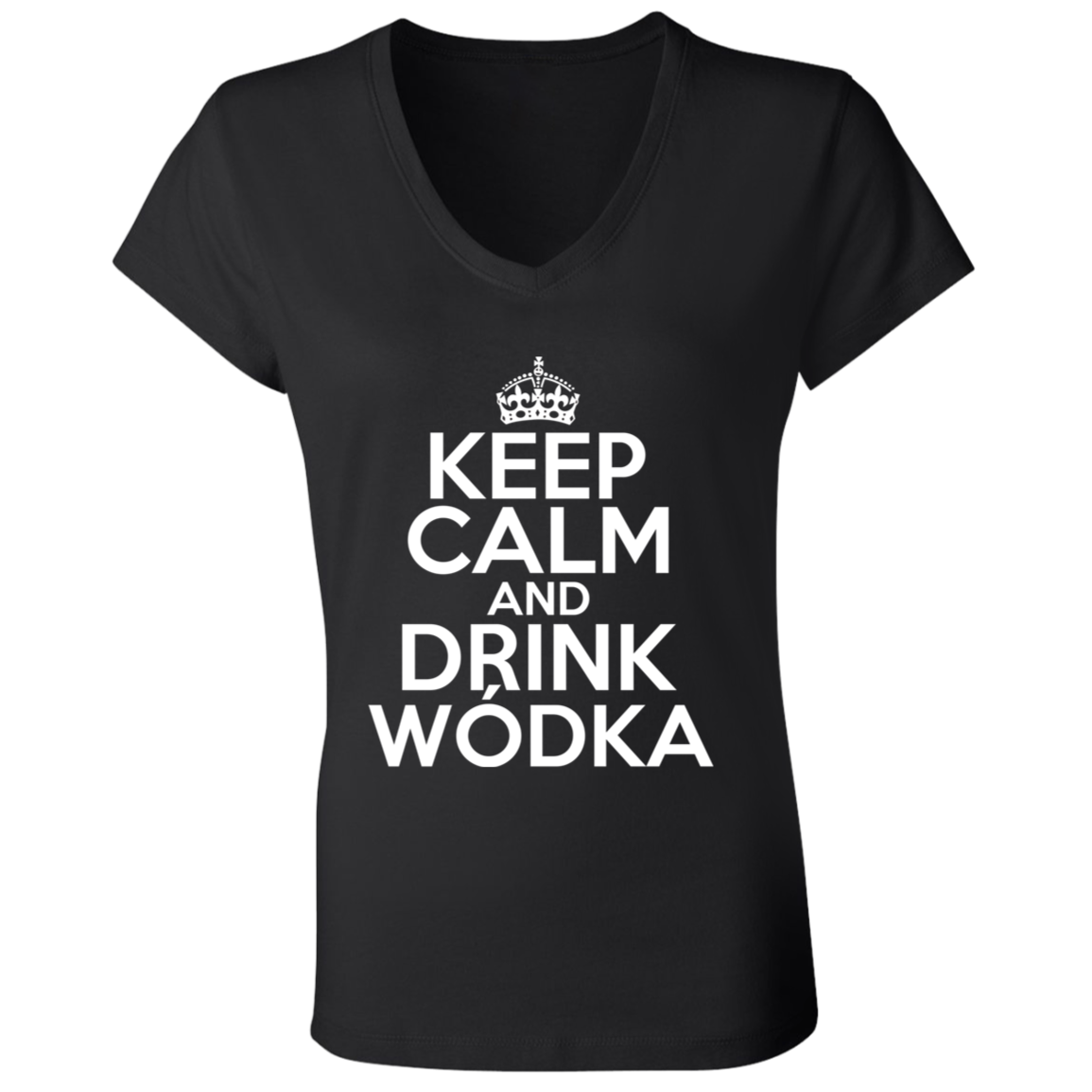 Keep Calm And Drink Wodka Apparel CustomCat B6005 Ladies' Jersey V-Neck T-Shirt Black S