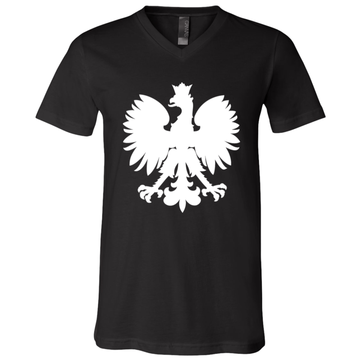 Polish White Eagle Apparel CustomCat 3005 Unisex Jersey SS V-Neck T-Shirt Black X-Small