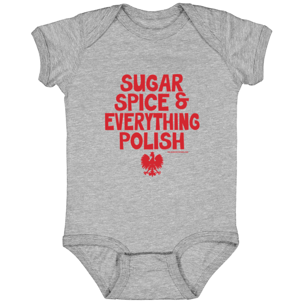 Sugar Spice & Everything Polish Infant Bodysuit Baby CustomCat Heather Grey Newborn 