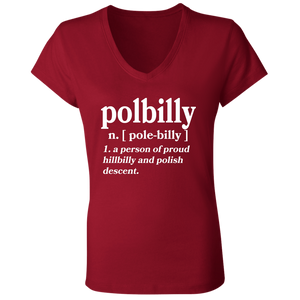 PolBIlly A Person Of Hillbilly And Polish Descent - B6005 Ladies' Jersey V-Neck T-Shirt / Red / S - Polish Shirt Store