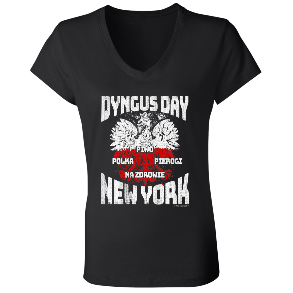 Dyngus Day New York Apparel CustomCat B6005 Ladies' Jersey V-Neck T-Shirt Black S
