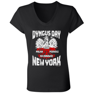 Dyngus Day New York - B6005 Ladies' Jersey V-Neck T-Shirt / Black / S - Polish Shirt Store