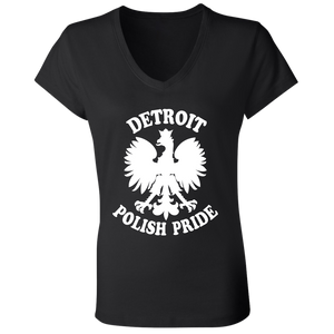 Detroit Polish Pride - B6005 Ladies' Jersey V-Neck T-Shirt / Black / S - Polish Shirt Store