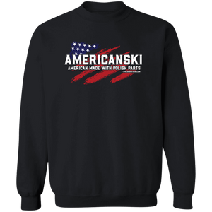 Americanski American Made With Polish Parts - G180 Crewneck Pullover Sweatshirt / Black / S - Polish Shirt Store