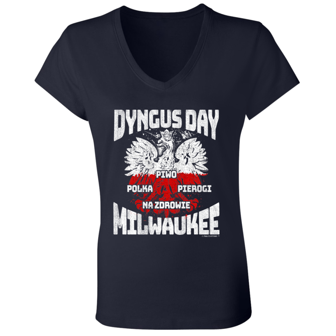 Dyngus Day Milwaukee Wisconsin Apparel CustomCat B6005 Ladies' Jersey V-Neck T-Shirt Navy S