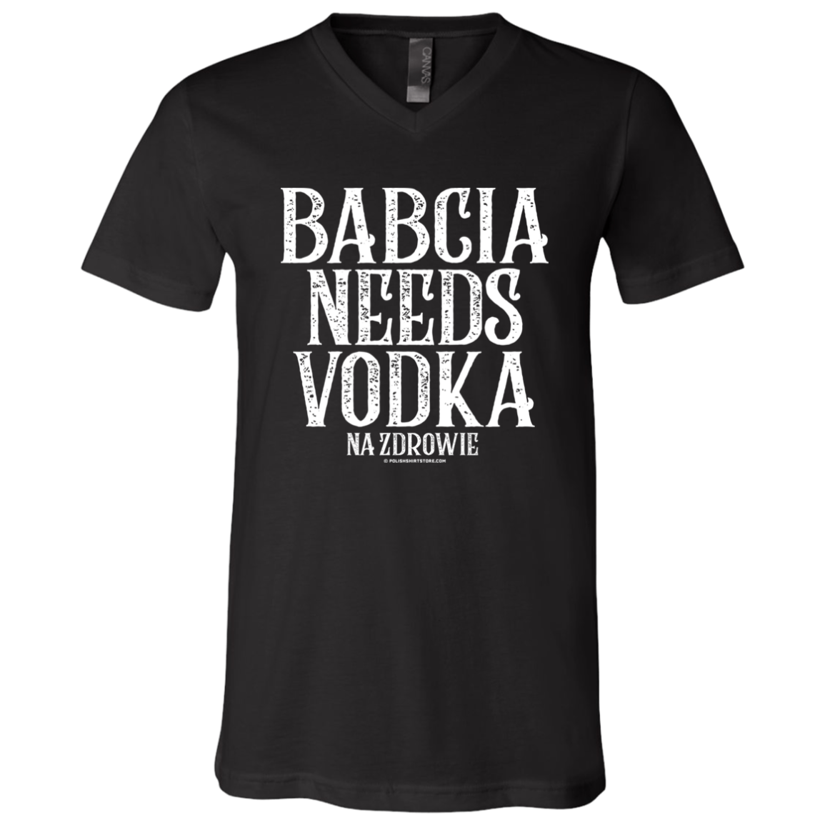 Babcia Needs Vodka Apparel CustomCat 3005 Unisex Jersey SS V-Neck T-Shirt Black X-Small