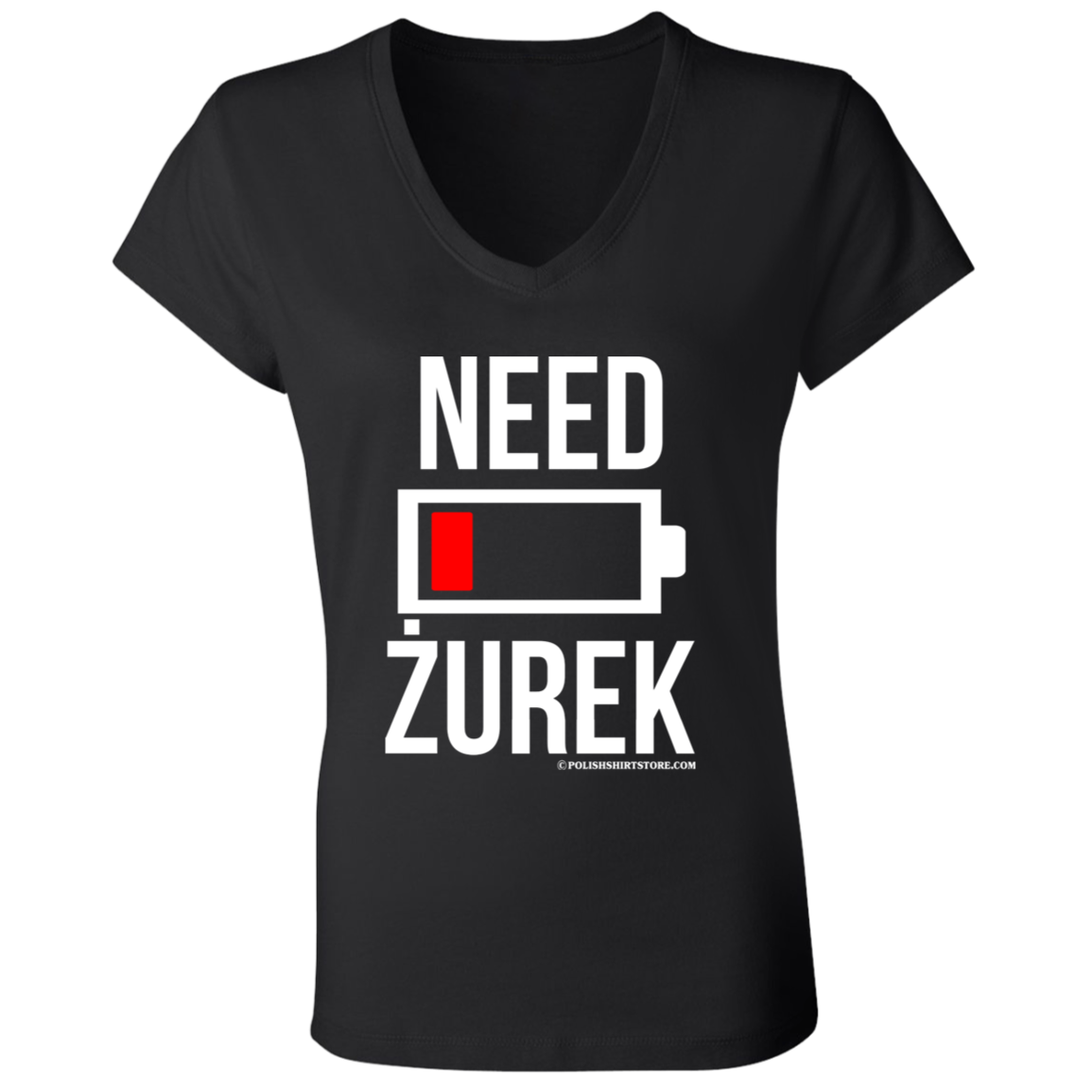 Need Zurek Battery Low Apparel CustomCat B6005 Ladies' Jersey V-Neck T-Shirt Black S