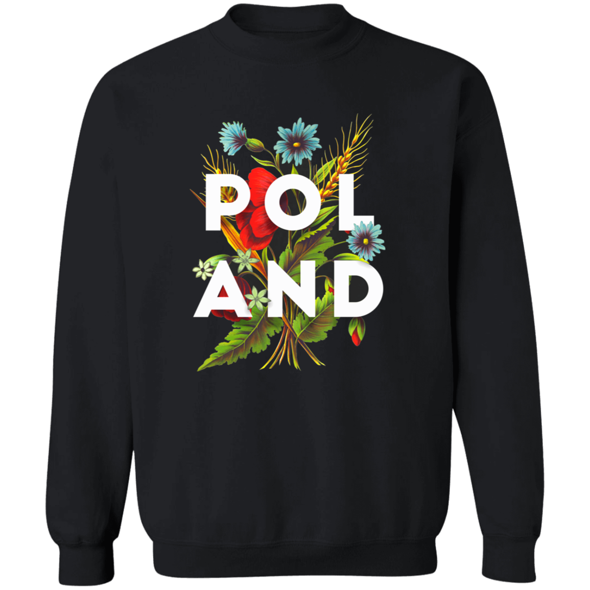 Poland Flowers Apparel CustomCat G180 Crewneck Pullover Sweatshirt Black S