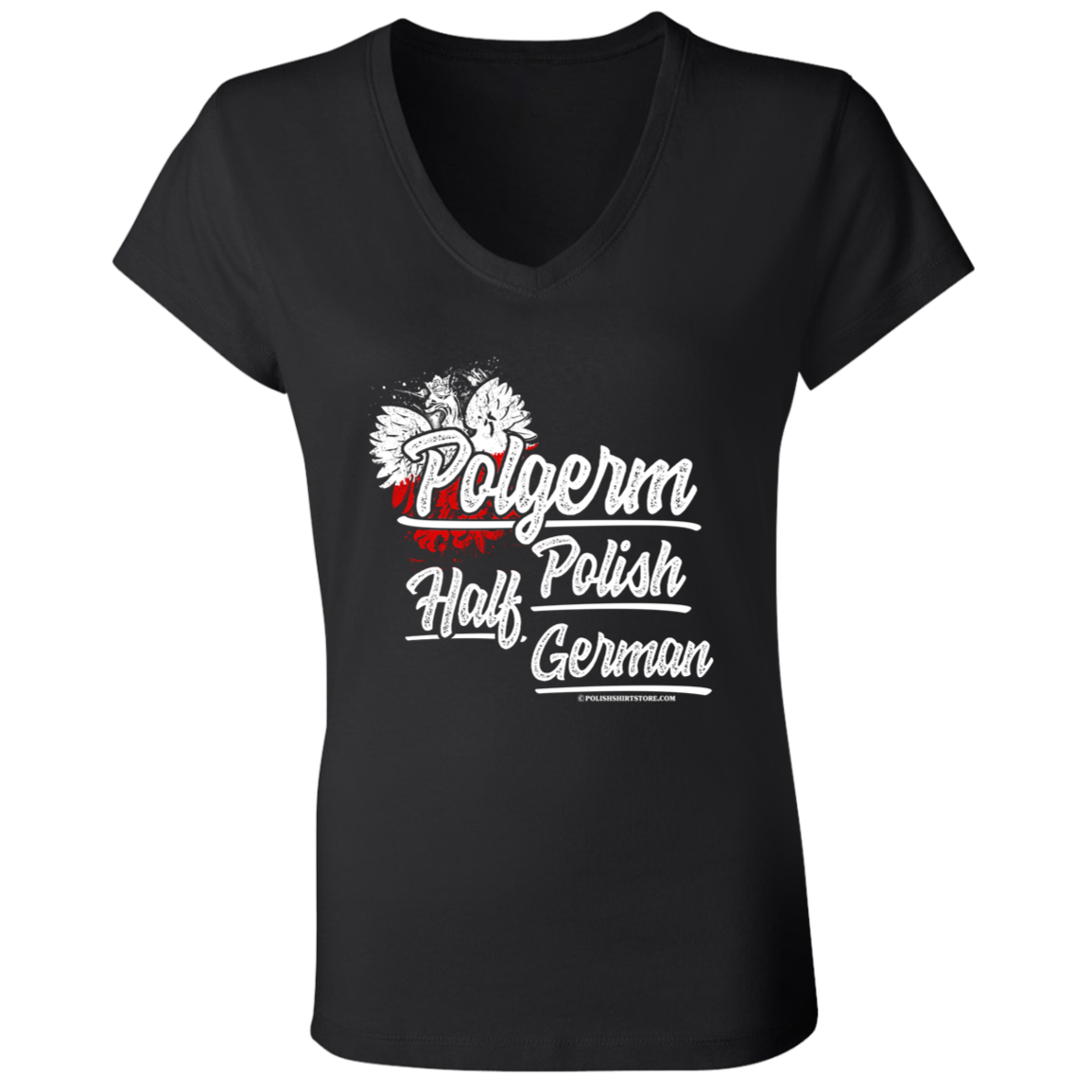 Half Polish Half German Polgerm Apparel CustomCat B6005 Ladies' Jersey V-Neck T-Shirt Black S