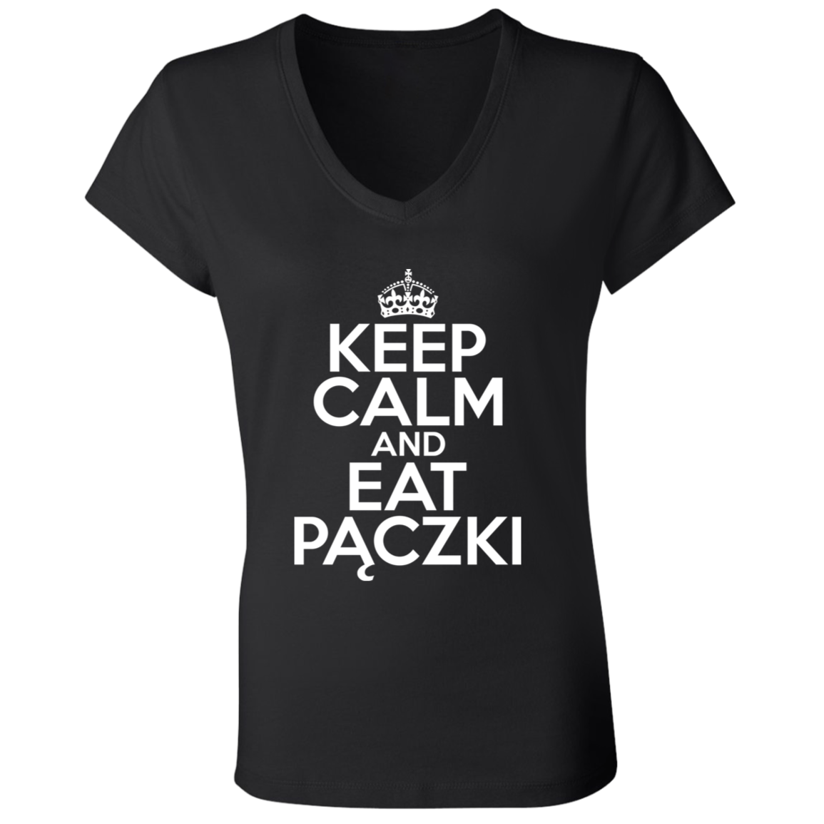 Keep Calm And Eat Paczki Apparel CustomCat B6005 Ladies' Jersey V-Neck T-Shirt Black S