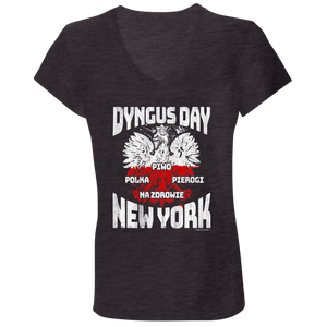 Dyngus Day New York - B6005 Ladies' Jersey V-Neck T-Shirt / Dark Grey Heather / S - Polish Shirt Store