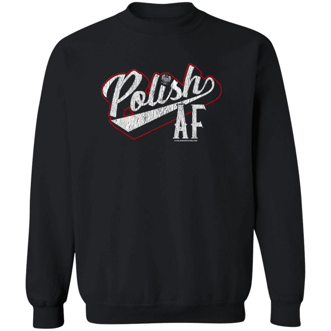 Polish AF With Red Outline Apparel CustomCat G180 Crewneck Pullover Sweatshirt Black S