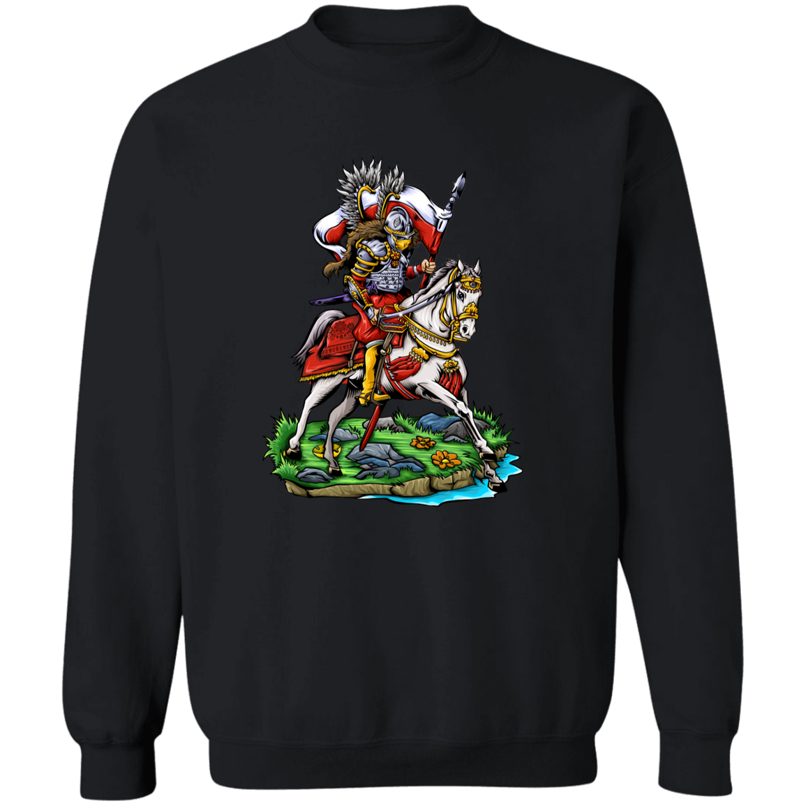 Polish Winged Hussar Apparel CustomCat G180 Crewneck Pullover Sweatshirt Black S