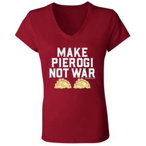 Make Pierogi Not War - B6005 Ladies' Jersey V-Neck T-Shirt / Red / S - Polish Shirt Store