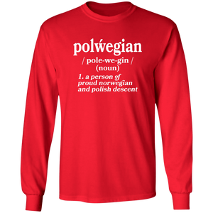 Polwegian - Norwegian and Polish Descent - G240 LS Ultra Cotton T-Shirt / Red / S - Polish Shirt Store