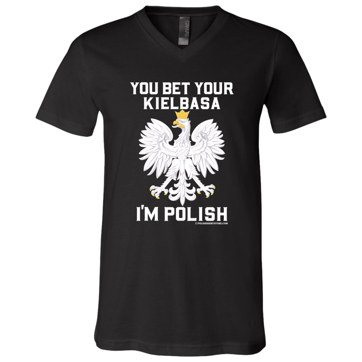 You Bet Your Kielbasa I'm Polish Apparel CustomCat 3005 Unisex Jersey SS V-Neck T-Shirt Black X-Small