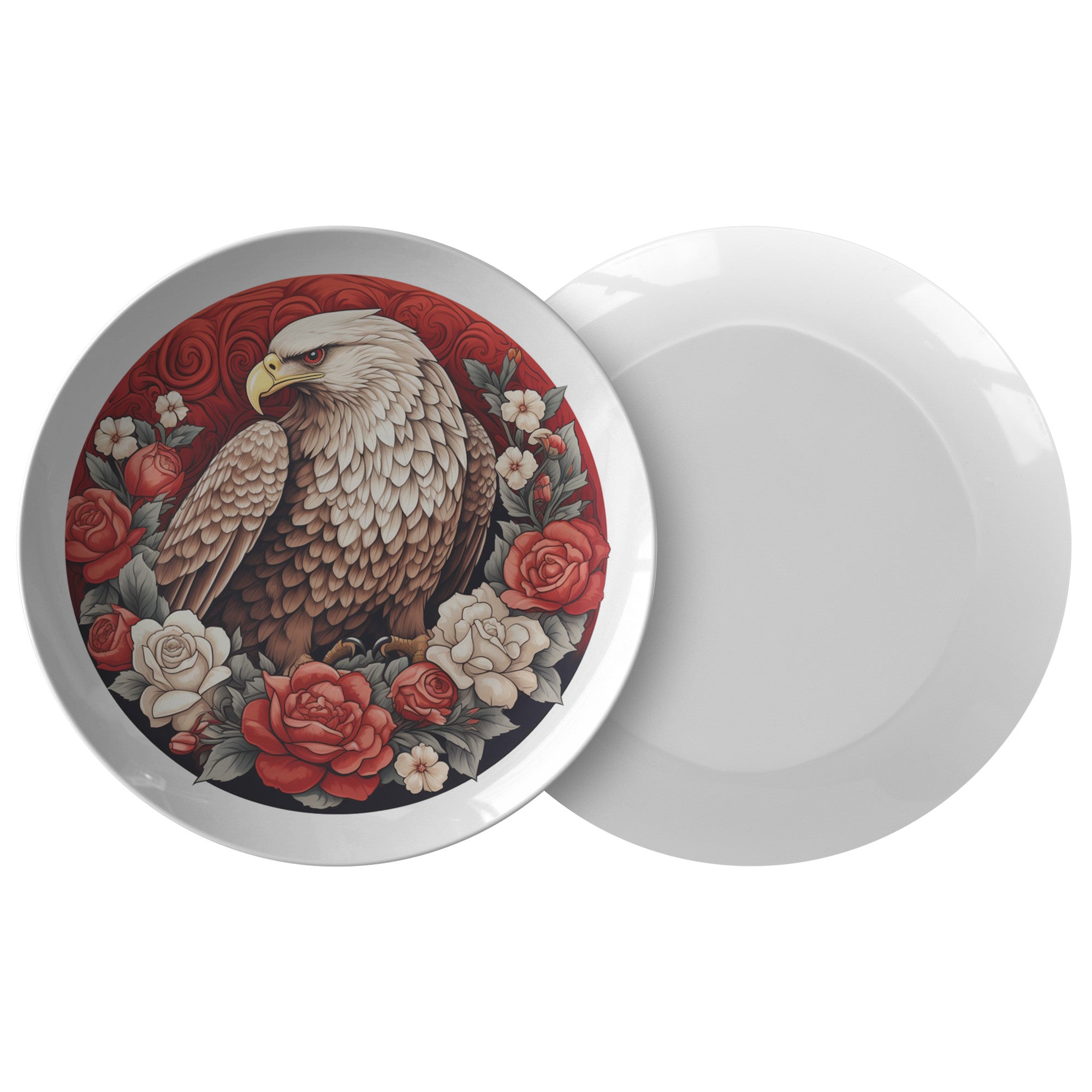 Eagle With Red & White Roses Plate Kitchenware teelaunch Single  