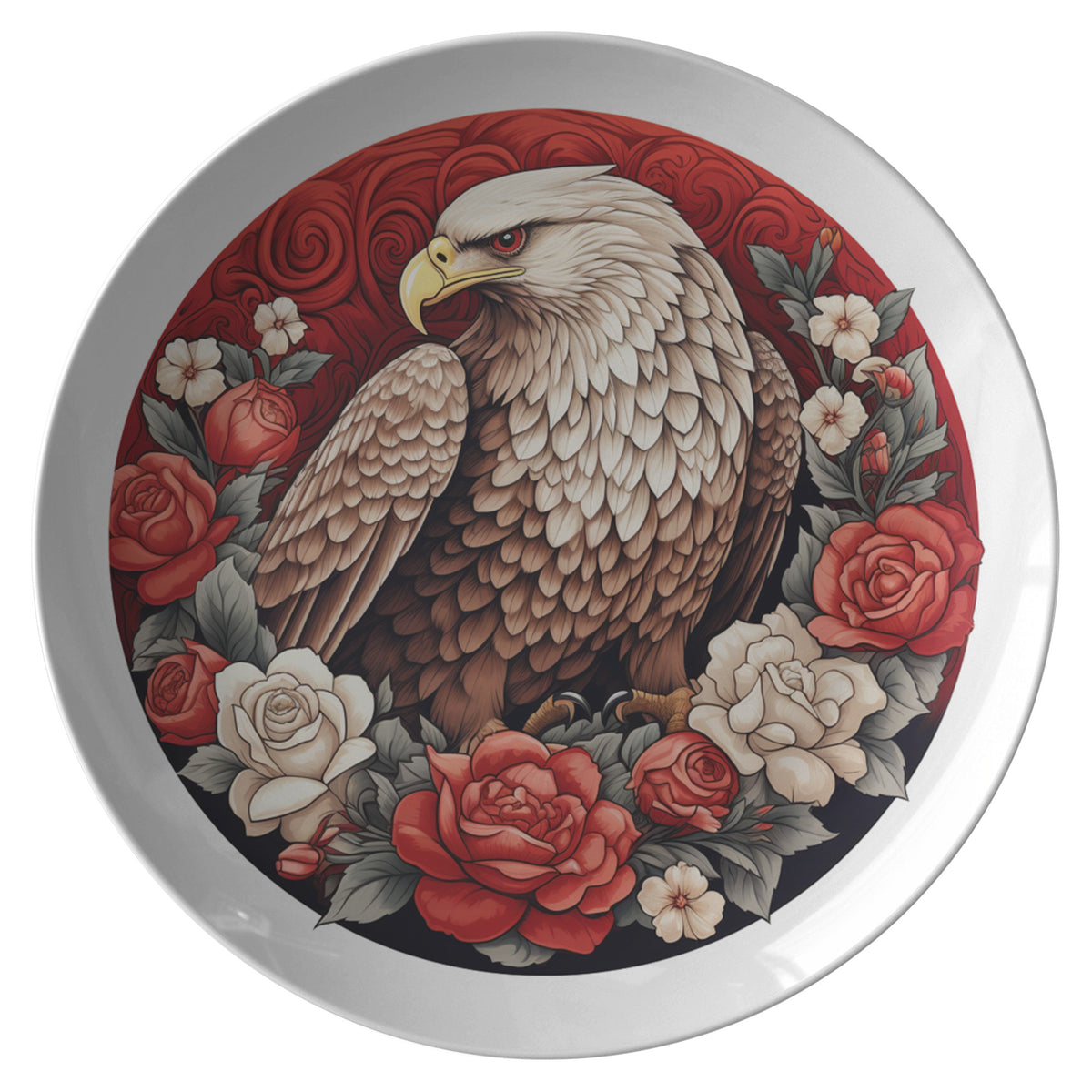 Eagle With Red &amp; White Roses Plate Kitchenware teelaunch   
