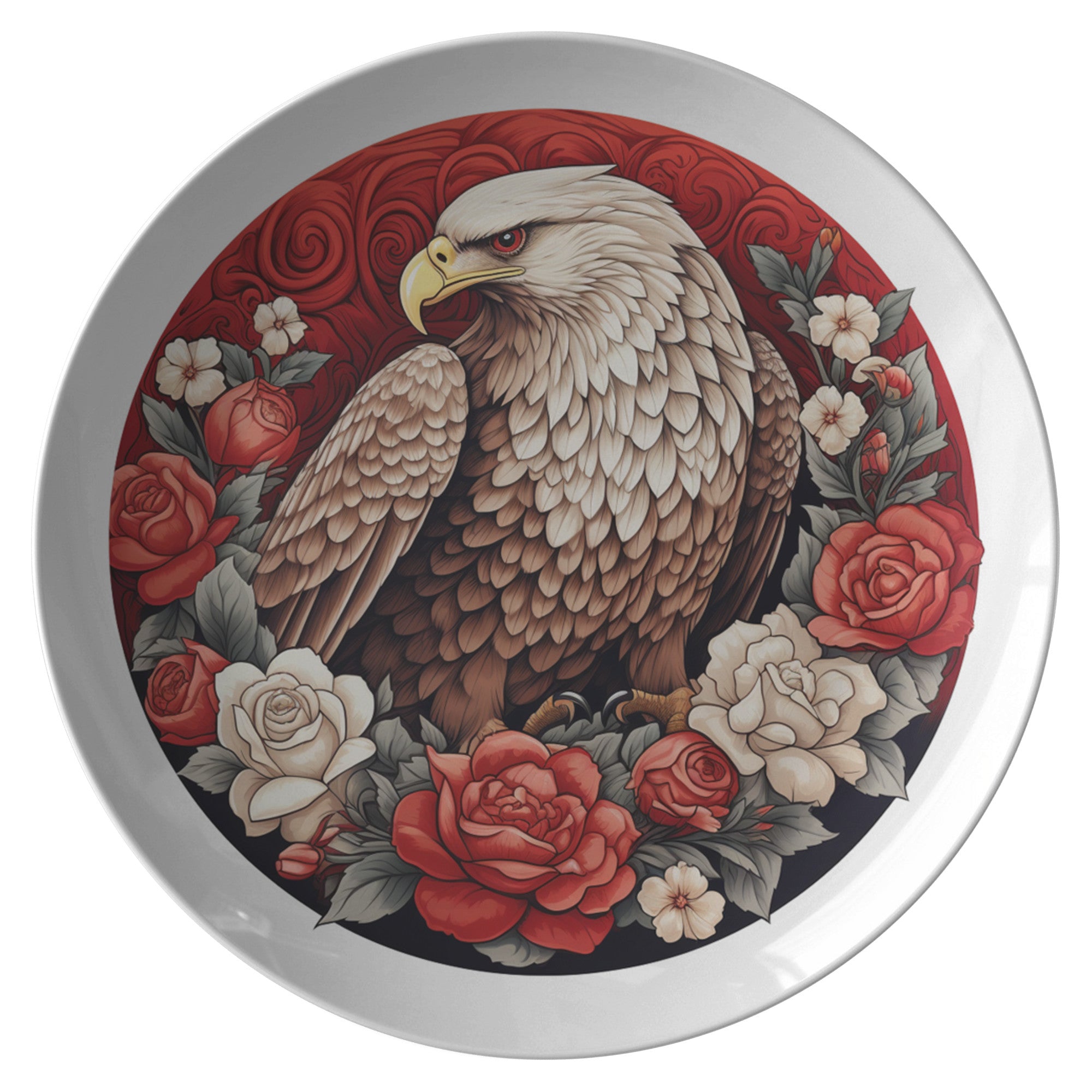 Eagle With Red & White Roses Plate Kitchenware teelaunch   