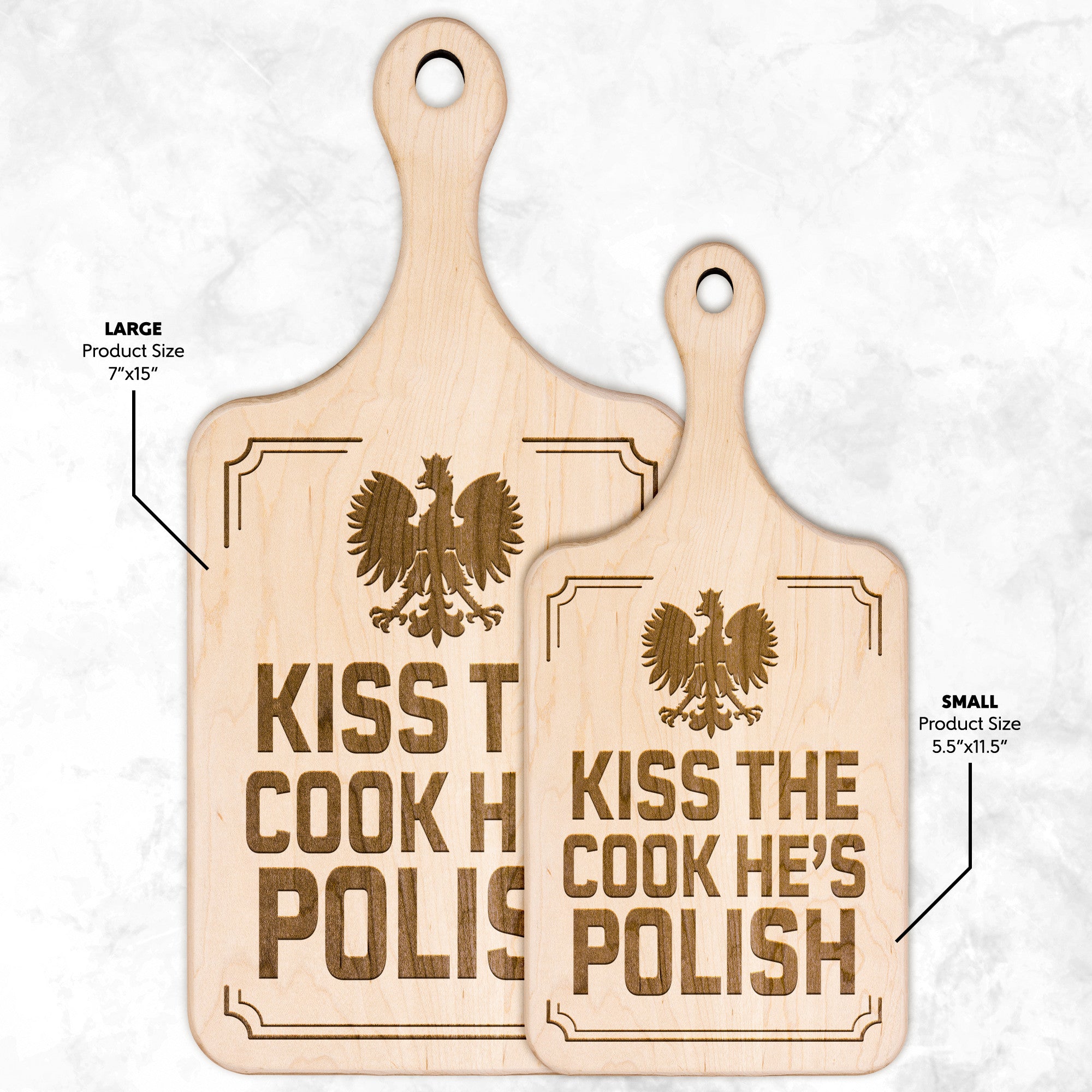 Kiss The Cook He's Polish Hardwood Paddle Cutting Board Kitchenware teelaunch Small Maple 