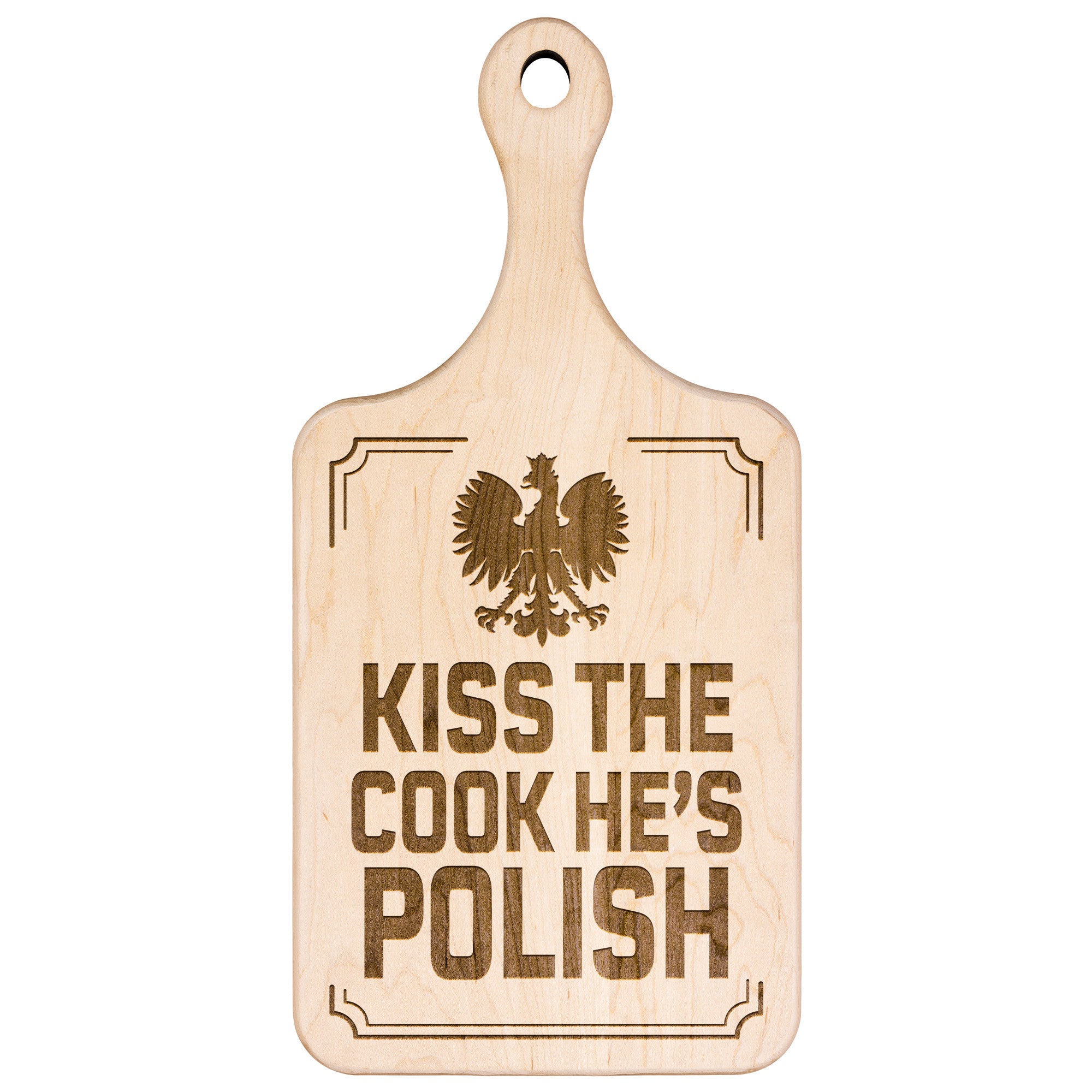 Kiss The Cook He's Polish Hardwood Paddle Cutting Board Kitchenware teelaunch   