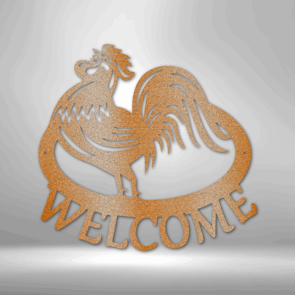 Welcome Rooster Steel Sign Steel Sign My Easy Monogram Copper 12" 