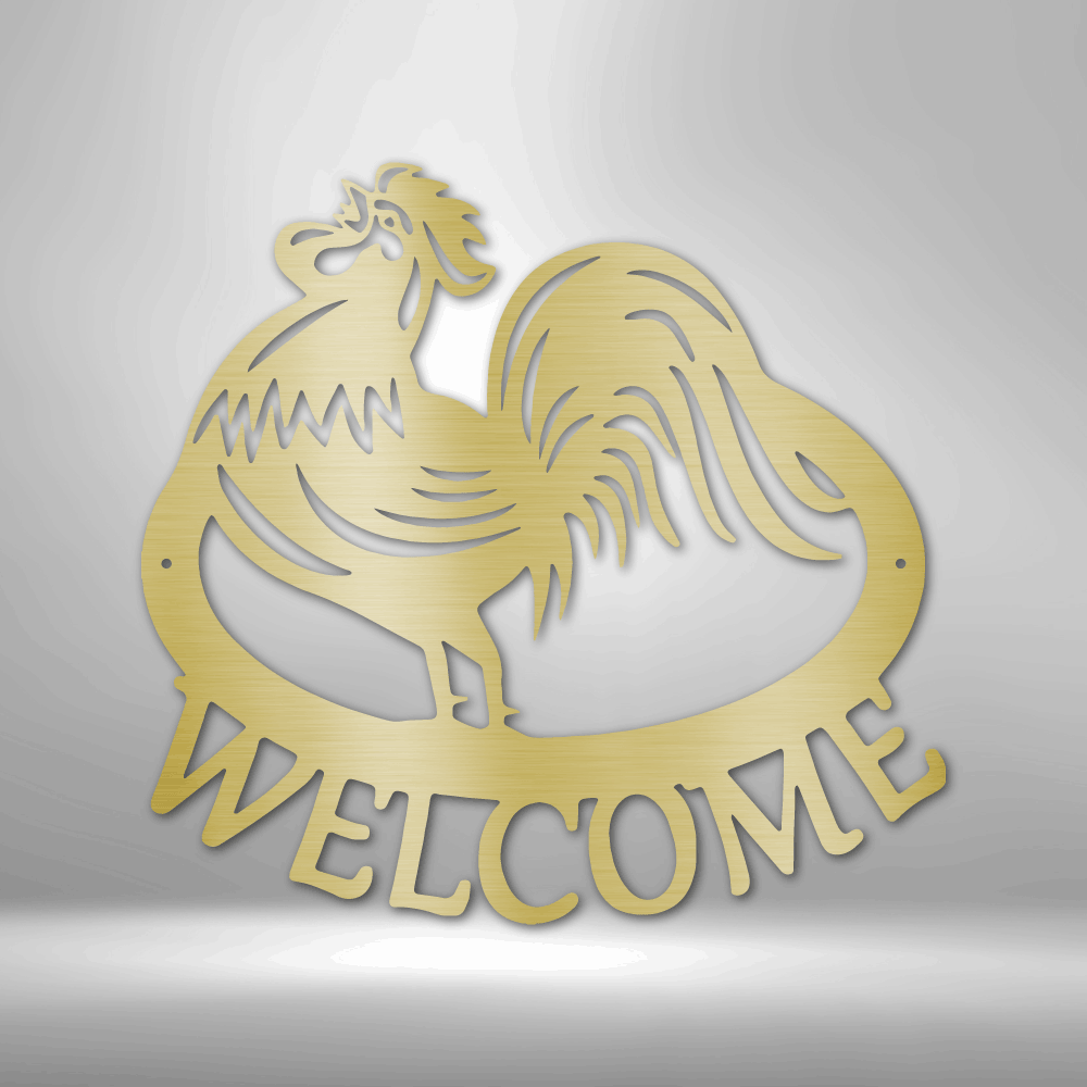 Welcome Rooster Steel Sign Steel Sign My Easy Monogram Gold 12" 