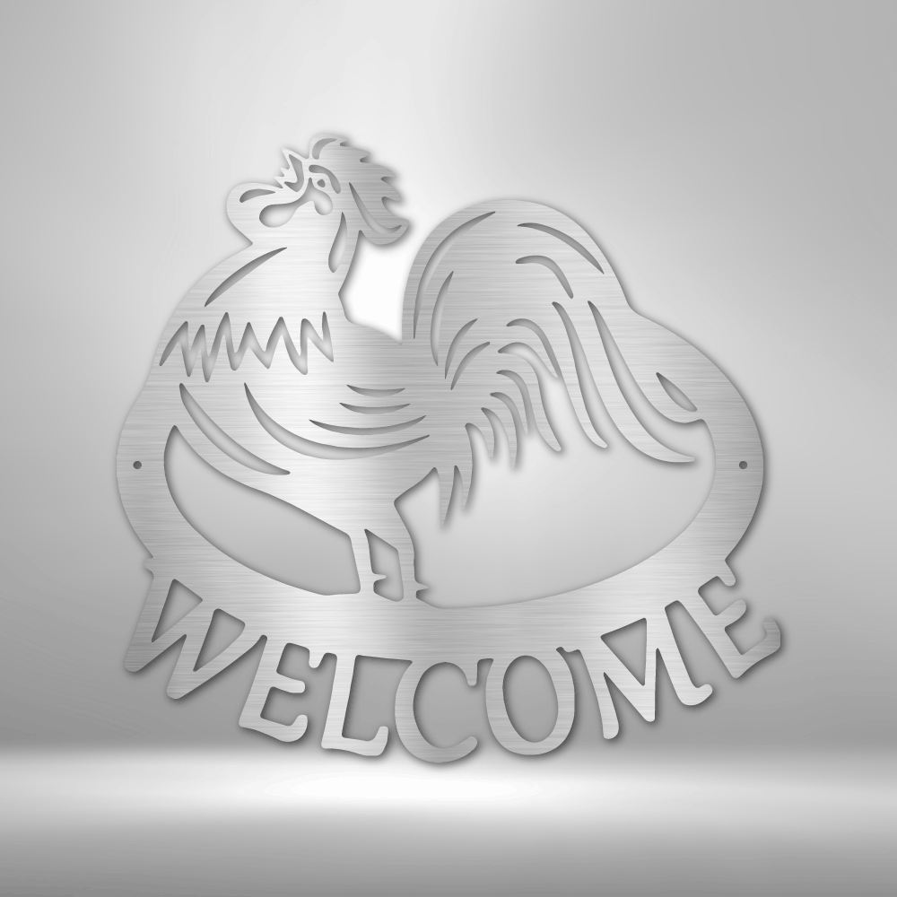 Welcome Rooster Steel Sign Steel Sign My Easy Monogram Silver 12" 