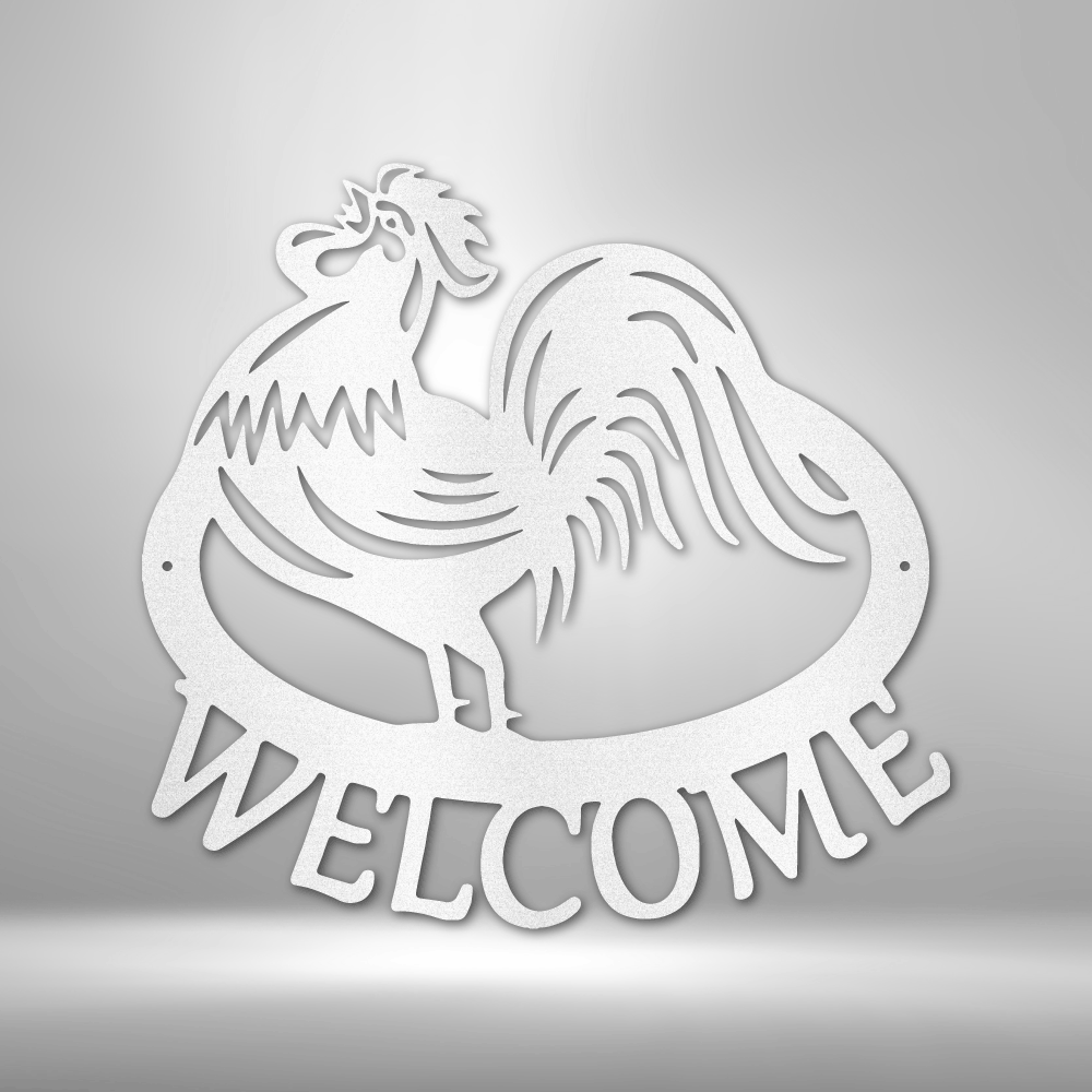 Welcome Rooster Steel Sign Steel Sign My Easy Monogram White 12" 