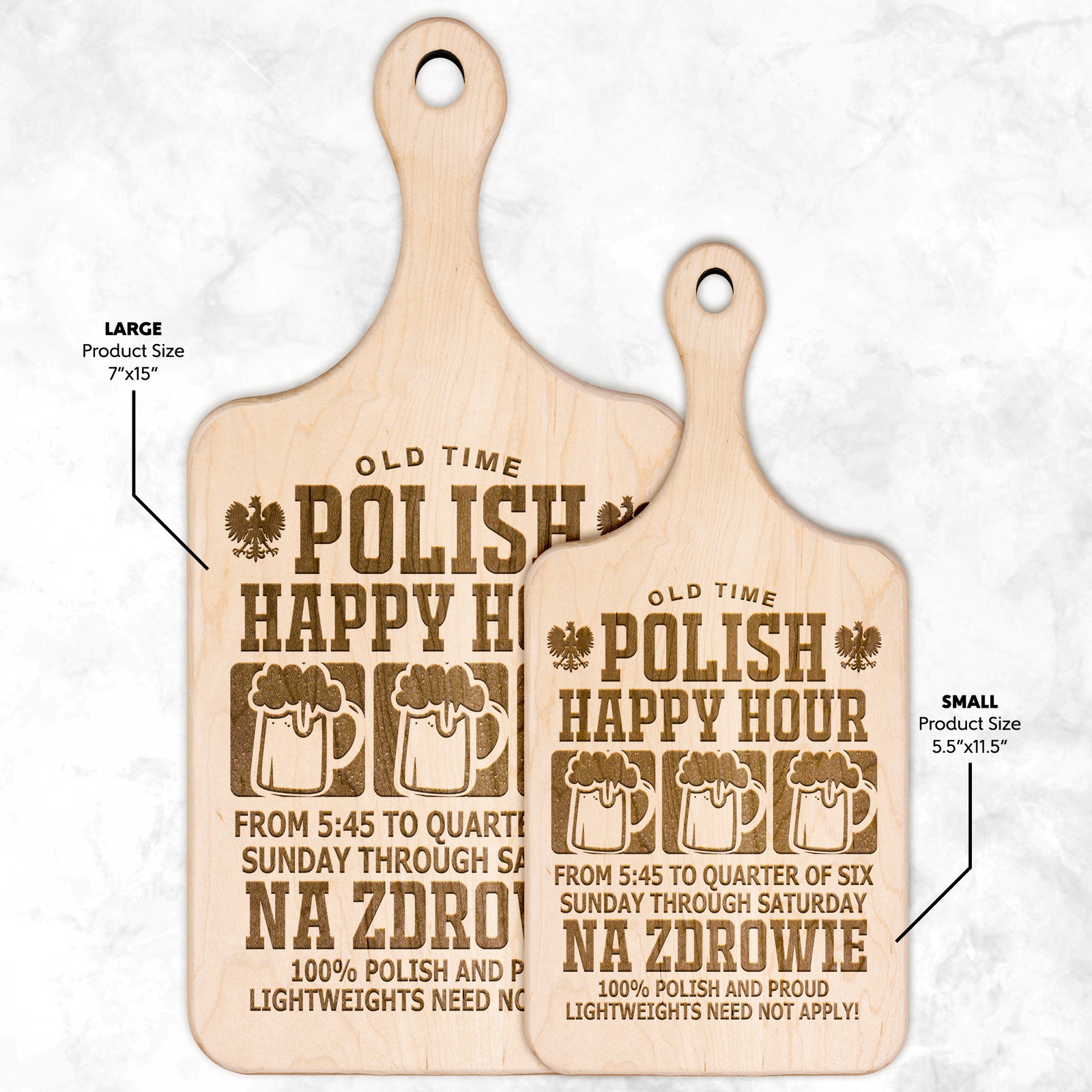 Old Time Polish Happy Hour Hardwood Paddle Cutting Board Kitchenware teelaunch Large Maple 