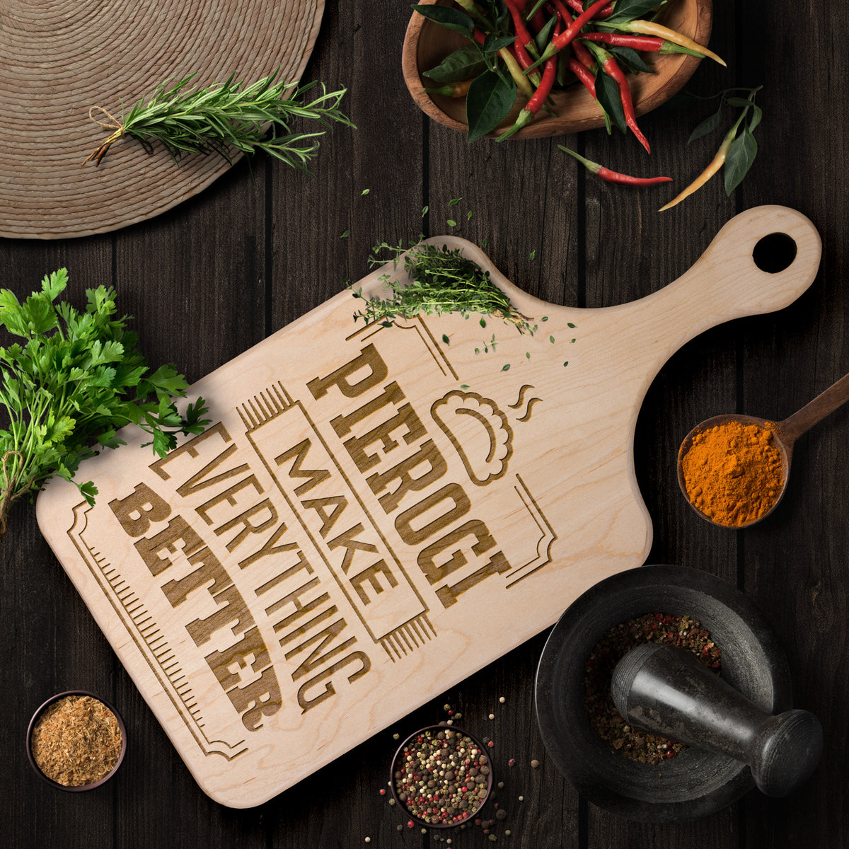 Pierogi Make Everything Better Hardwood Paddle Cutting Board Kitchenware teelaunch   