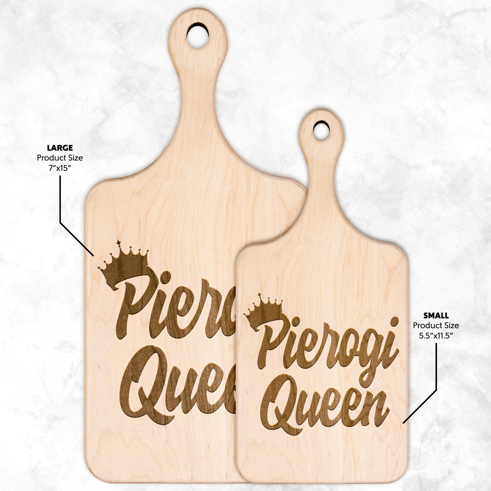 Pierogi Queen Hardwood Paddle Cutting Board Kitchenware teelaunch Small Maple 
