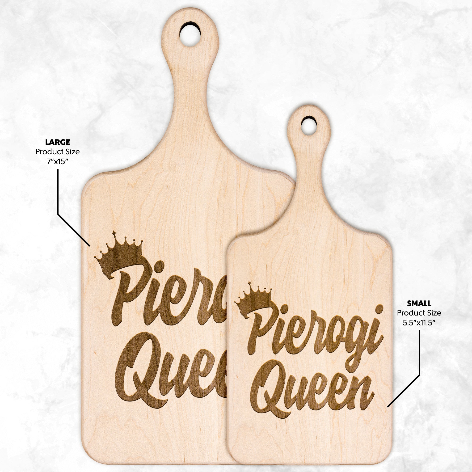 Pierogi Queen Hardwood Paddle Cutting Board Kitchenware teelaunch Small Maple 