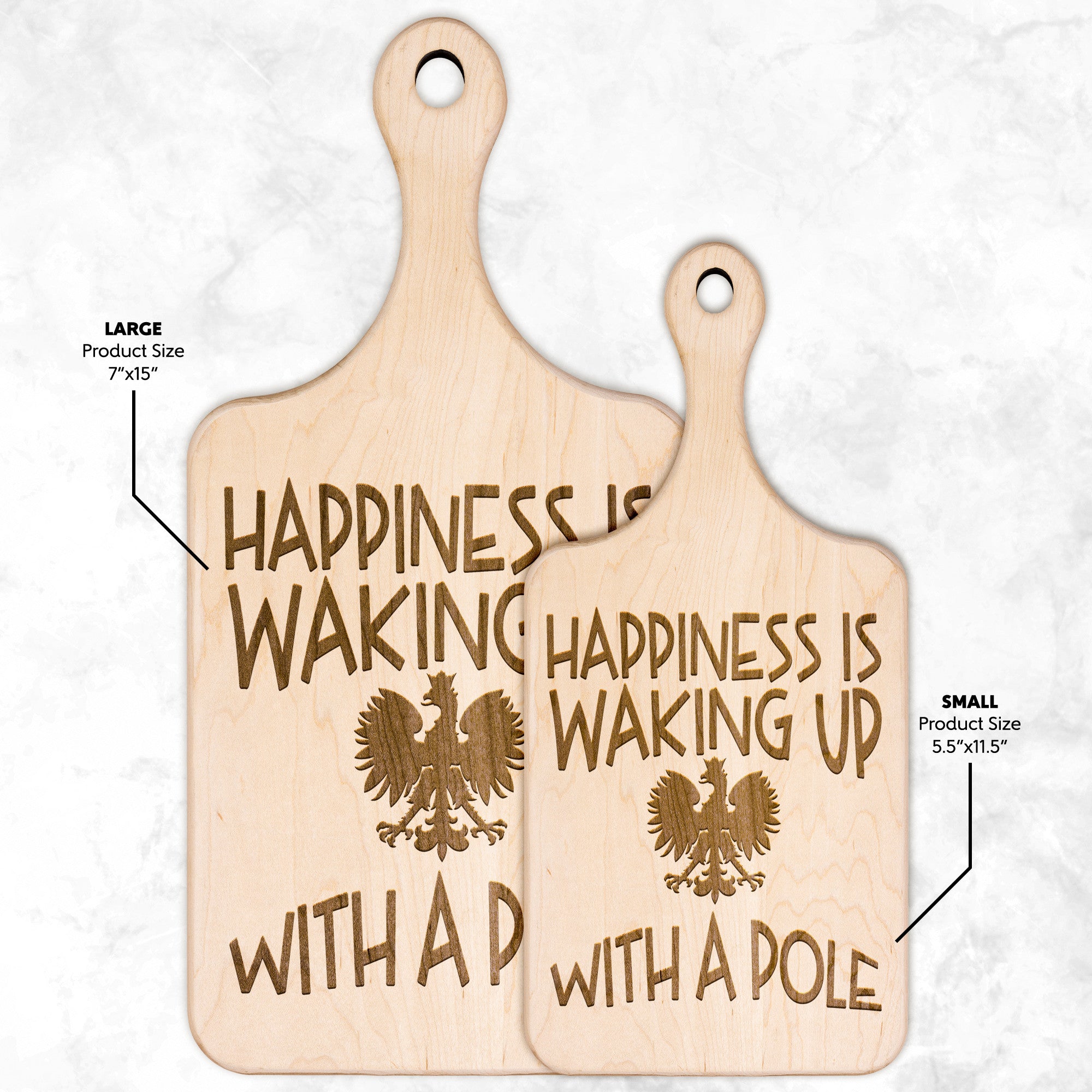 Polish Happiness Hardwood Paddle Cutting Board Kitchenware teelaunch Large Maple 